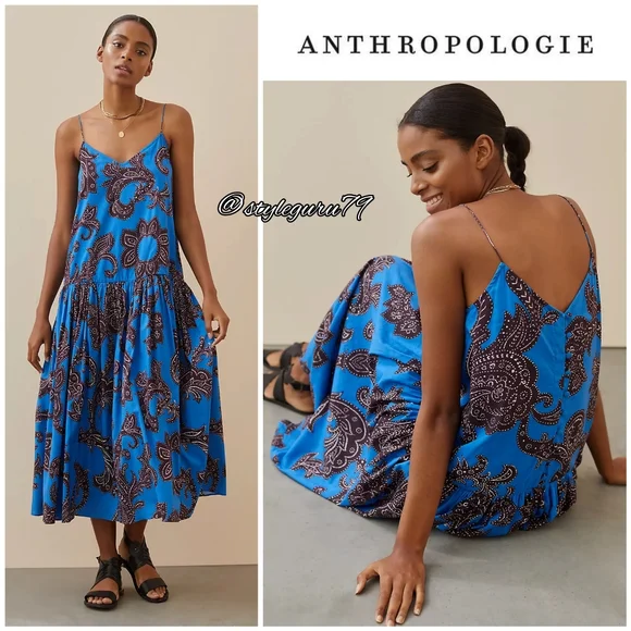 NWT, Anthropologie, ATSU Flounced Paisley Midi Dress - Picture 1 of 3